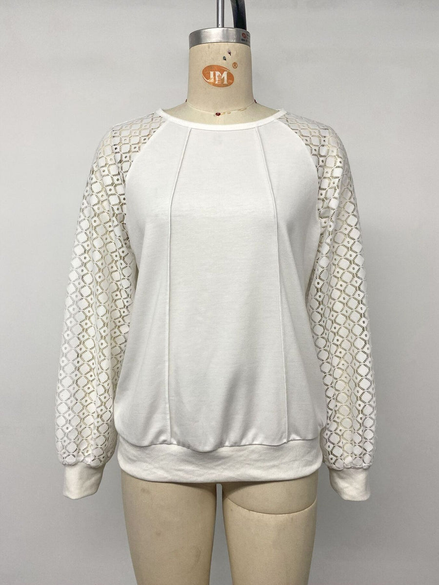 white sweatshirt with pullover and geometric