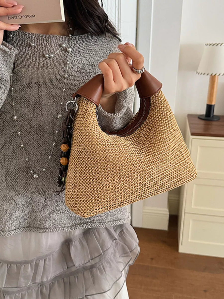 Brown Woven Straw Crossbody Bag