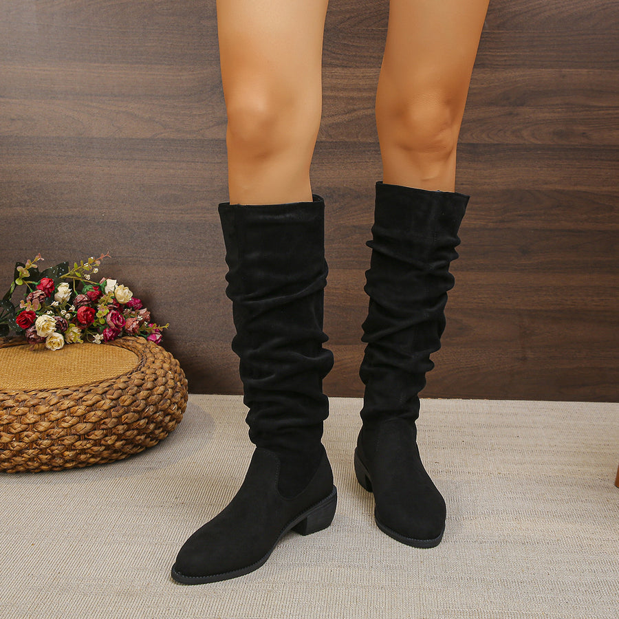 boots in taupe with point toe and knee-length