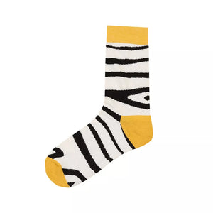 black socks featuring ribbed cuff and zebra-print