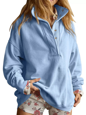 Camel sweatshirt with hip-length and snap