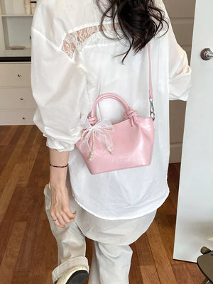 Bowknot Pearl Decor Crossbody Bag in light pink with bowknot