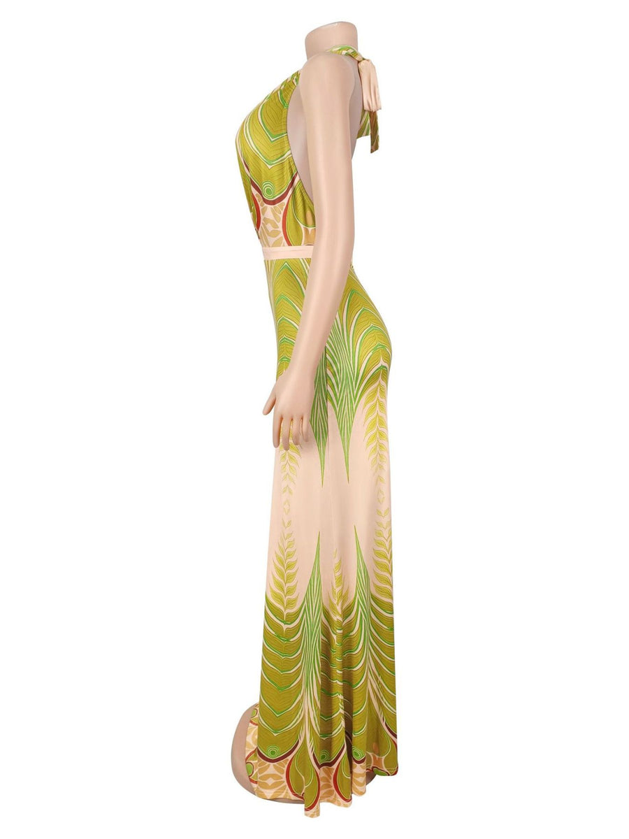 ivory maxi dress with slit and sleeveless