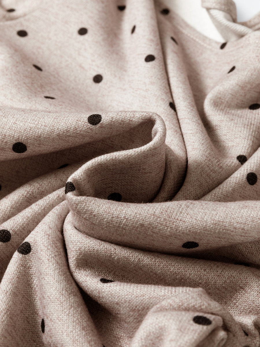 Boat neck long-sleeve tee in Khaki with a polka dot pattern