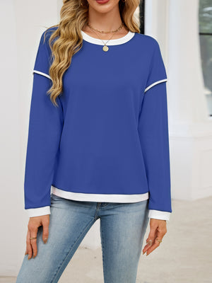 Black with Contrast Trim Long Sleeve Sweatshirt in Black
