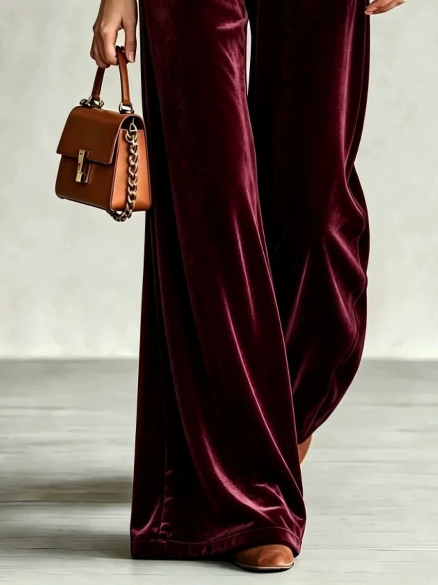 wide-leg pants in Navy with drawstring waist and full-length