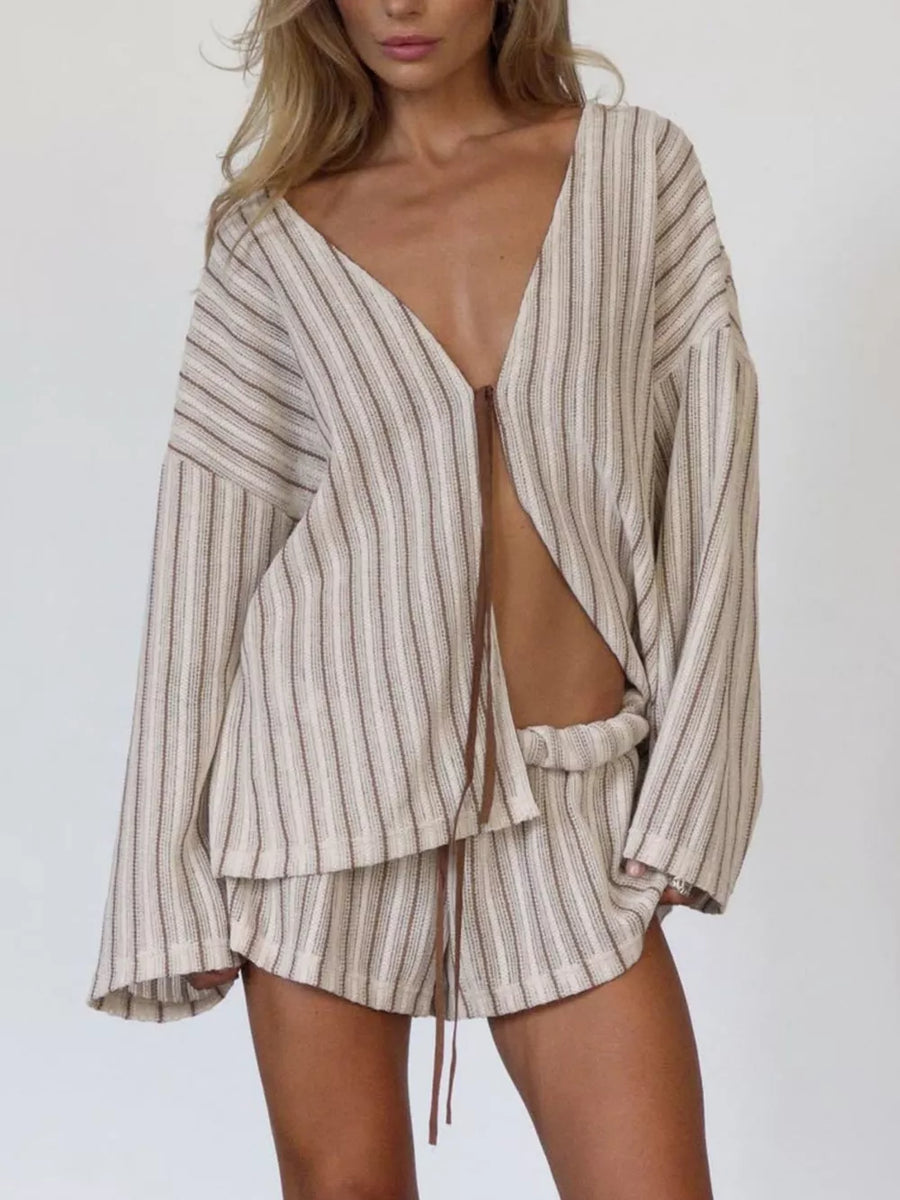 resort lounge set in black with v-neck