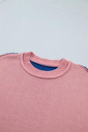 pink regular pullover sweater with crew neck
