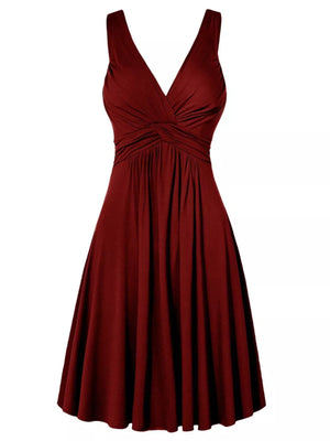 A-line dress in burgundy featuring ruched and A-line fit