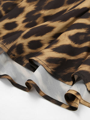 Print bodycon maxi skirt with leopard print fabric and a flowing hem.