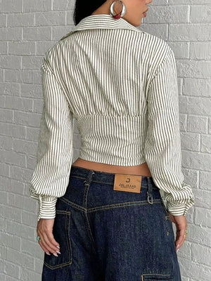 blouse in Apricot with striped and button cuffs