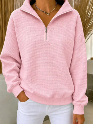 sweatshirt in Sky Blue with zipper and hip-length