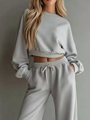 Khaki relaxed lounge set with round neck