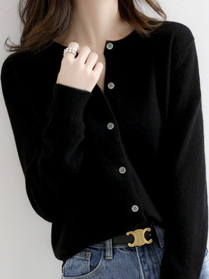 classic cardigan in Medium Gray with crew neck