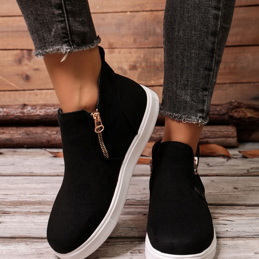 Suede Ankle Boots With Side Zipper in charcoal with side zipper