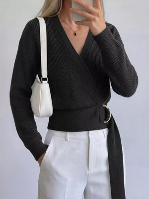 Metal Ring Detail Dropped Shoulder Sweater in rust with metal ring detail