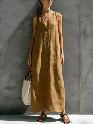 coastal maxi dress in Navy Blue with v-neck