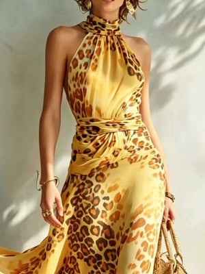 maxi dress in brown with ruched and maxi