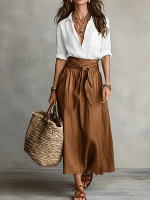 Caramel shirt and skirt set