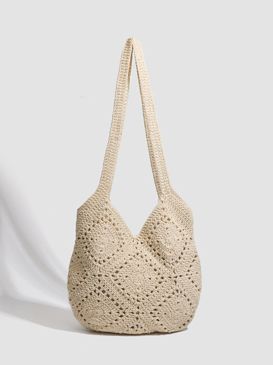 handbag in Beige with geometric and crochet knit