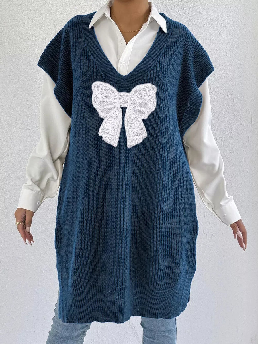 Coffee sweater vest with slit and sleeveless