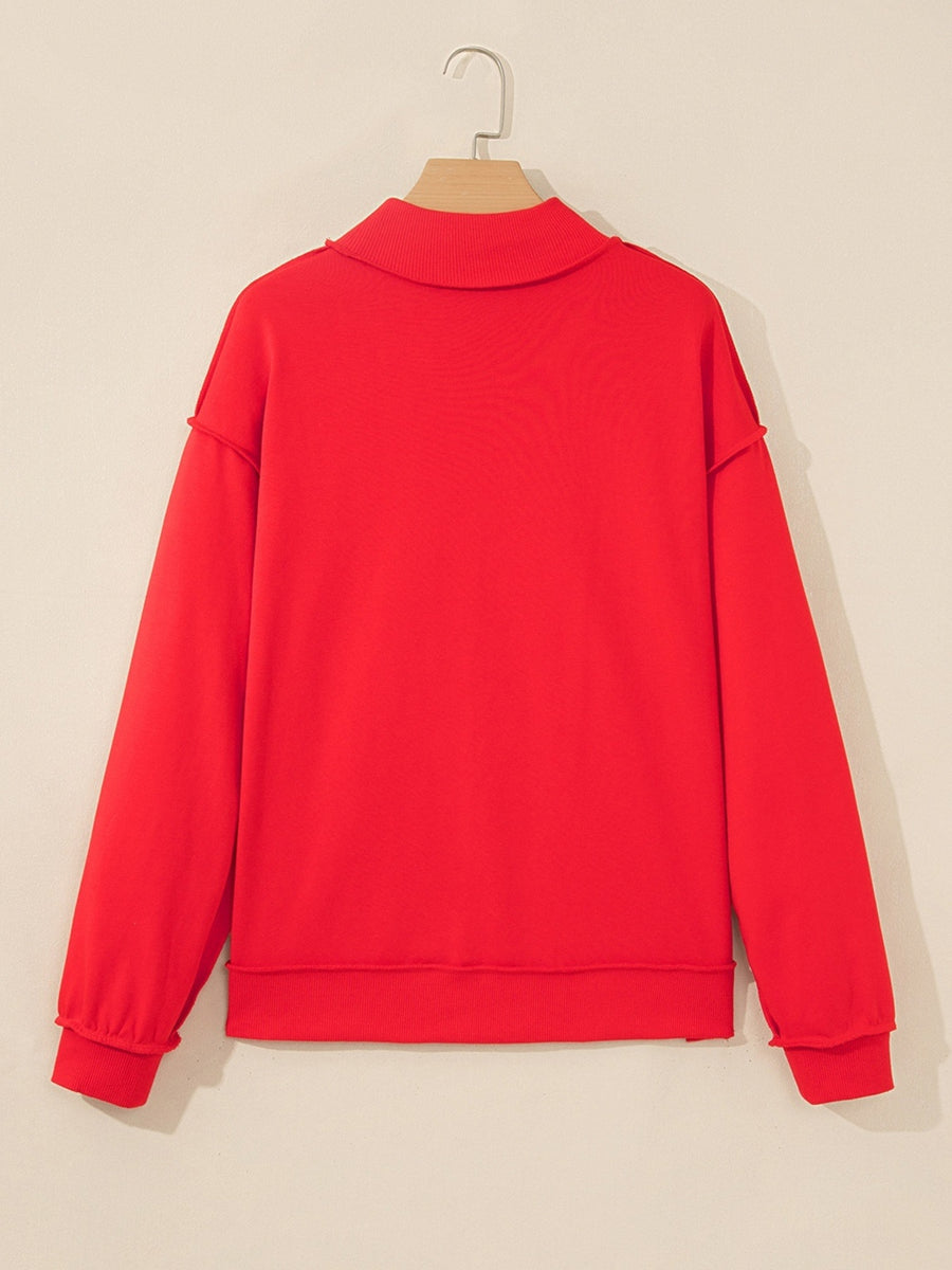red regular sweatshirt with mock neck