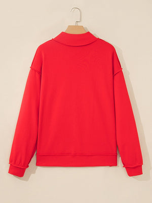 red regular sweatshirt with mock neck