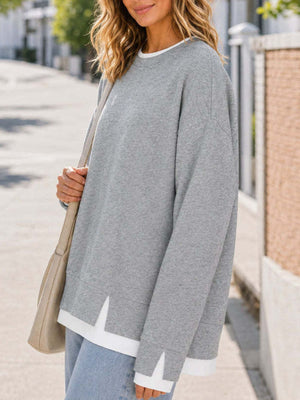 Gray sweatshirt with drop shoulder and long sleeve