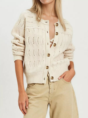 Khaki relaxed cardigan with round neck