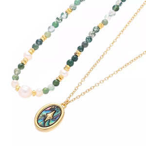 necklace featuring organic in gold with Freshwater Pearl, 18K Gold-Plated, Natural stone, Brass, Abalone shells Care ins