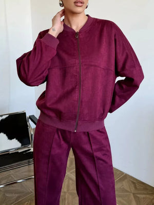 Zip Up Sweatshirt And Wide-leg Pants Set in Dark Gray