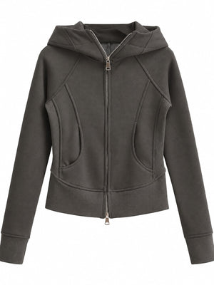 Slim-Fit Full-Zip Hoodie in ivory with zipper