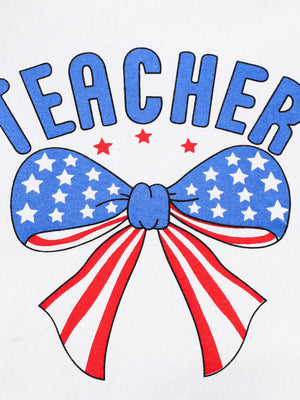 Teacher graphic tee with patriotic bow and stars detail