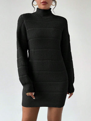 Khaki sweater dress featuring ribbed and ribbed