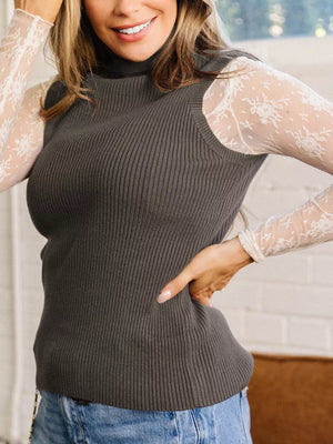 Coffee Brown sweater vest with waist-length and pullover