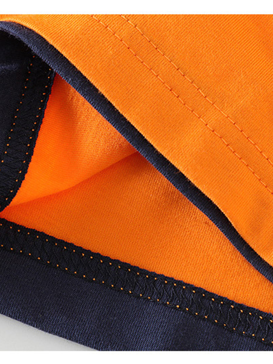 Toddler orange cotton tee with navy trim and stitching detail