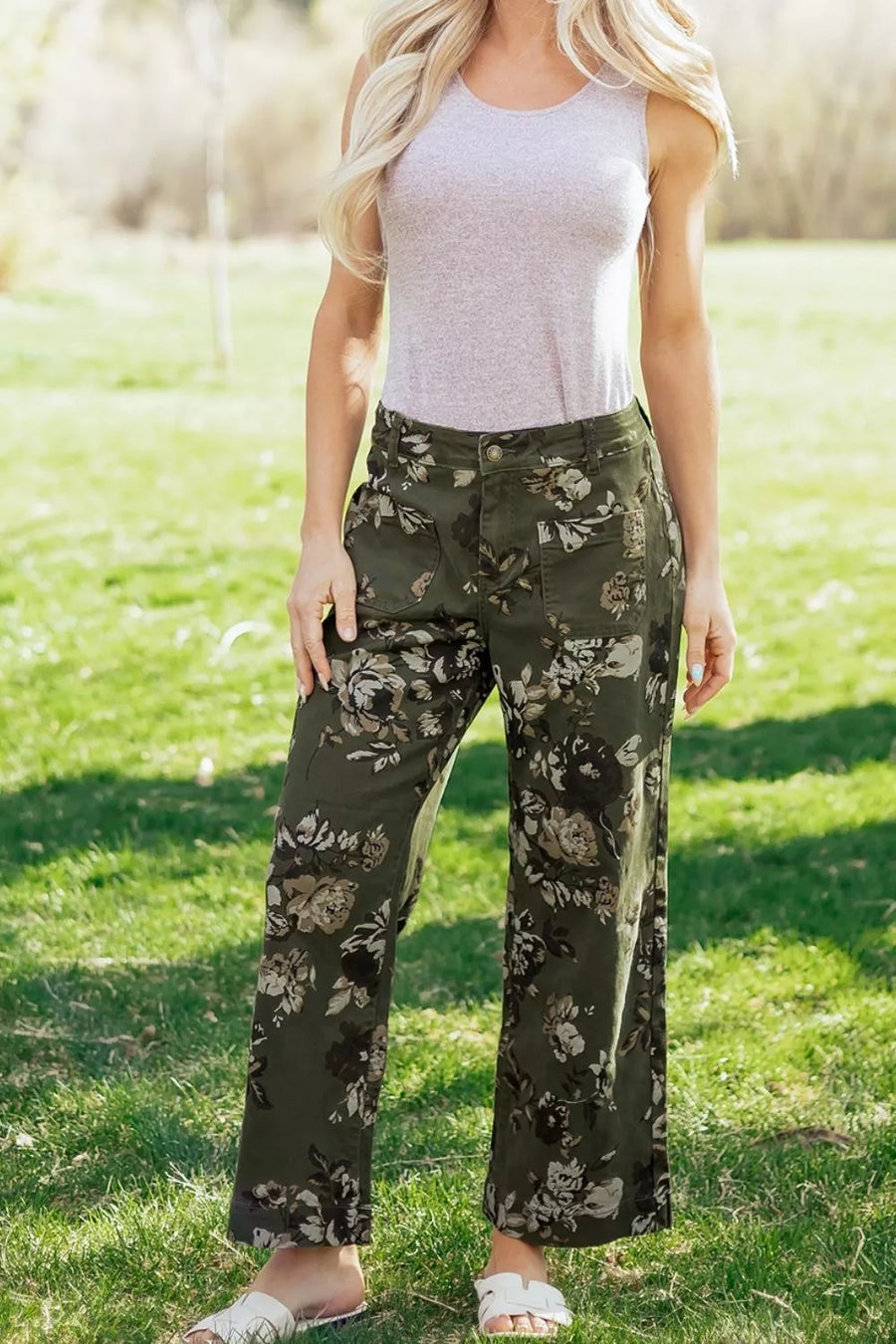 Vintage Floral Print High Waist Wide Leg Jeans option 5