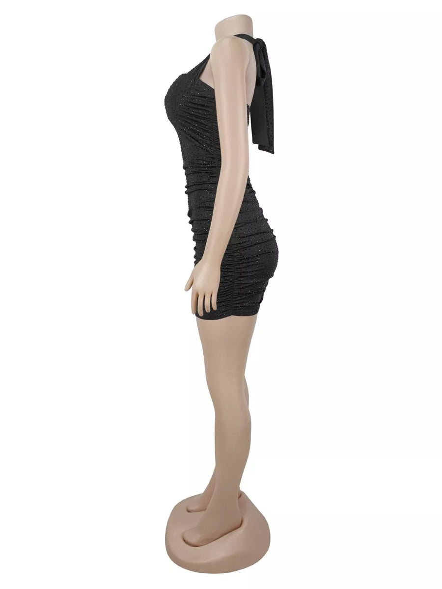 Black bodycon mini dress with halter