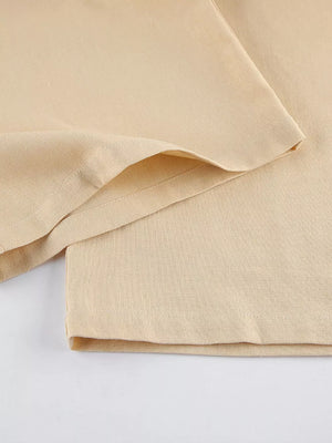 One-shoulder Tie-waist Top And Wide-leg Pants Set in light beige with tied waist