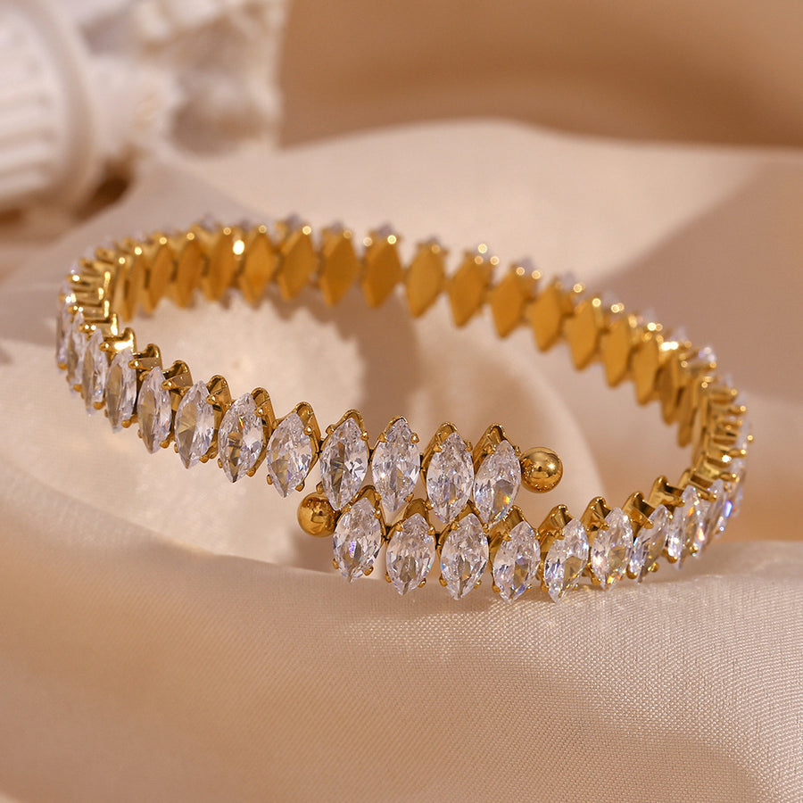 18K Gold-Plated Zircon Bracelet And Ring Set in clear