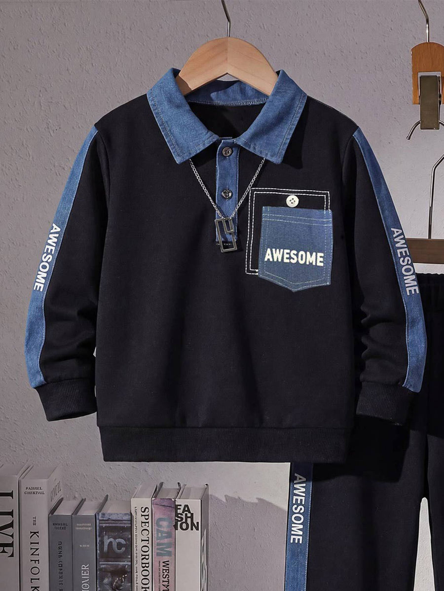 navy blue tracksuit with hip-length, full-length and half-button, elastic
