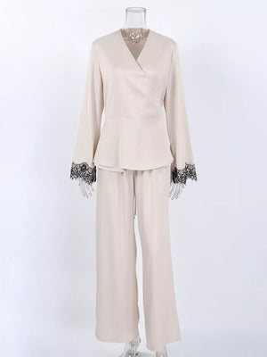 romantic pajama set in Apricot with v-neck