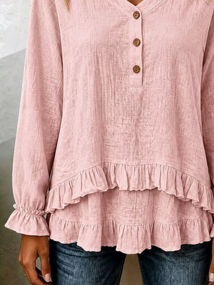 100% polyester Care instructions: Machine wash cold blouse in Dusty Pink with relaxed silhouette