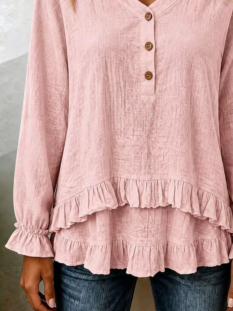 100% polyester Care instructions: Machine wash cold blouse in Dusty Pink with relaxed silhouette