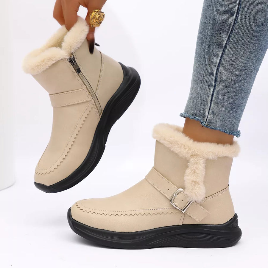 boots in Gray with faux fur lining and ankle-length