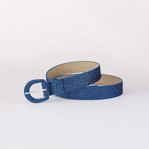 Royal blue glitter micro-studded belt with a matching buckle