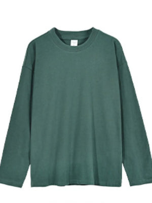 Relaxed shoulder drop tee in dark green, long sleeve, crew neck, casual basic fit