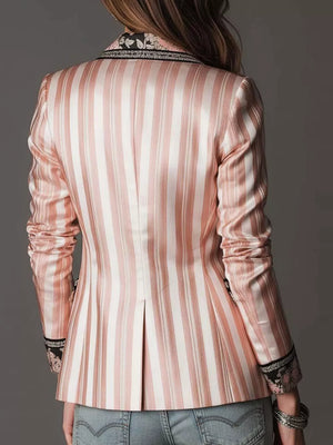 ivory blazer featuring pocketed and striped, floral