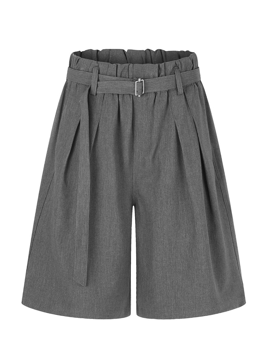 Men's High-Waisted Wide-Leg Capris in Grey with belted