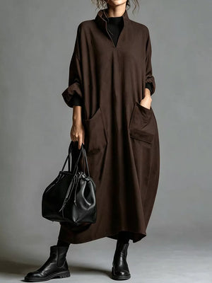 midi dress in dark brown featuring oversized and oversized fit